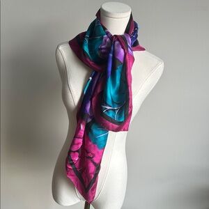 Vintage 80s 90s VibrantTropical Floral Tapestry Silk Scarf Maximalist Coquette